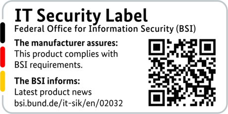 Label de sécurité informatique de la BSI avec code QR pour le LANCOM 750-5G