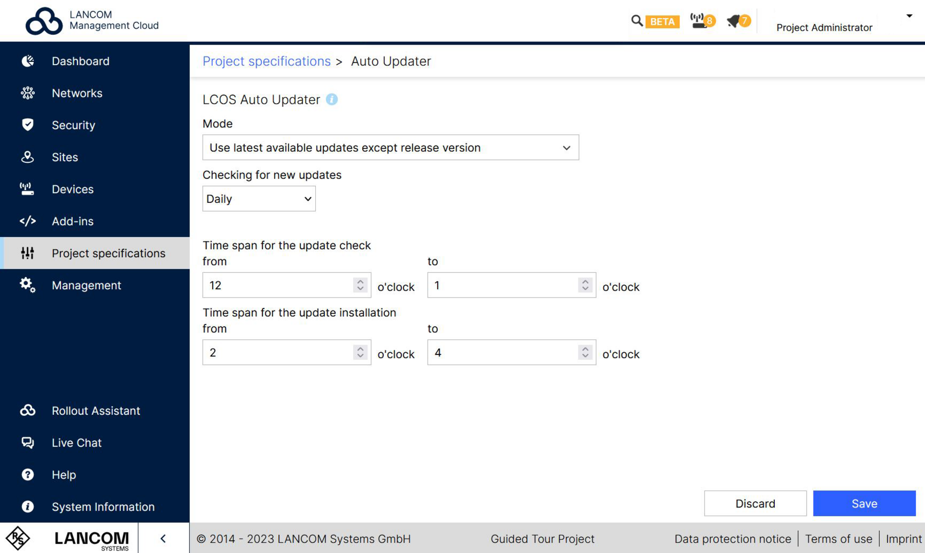 Screenshot: Auto-Update-Funktionen in der LMC