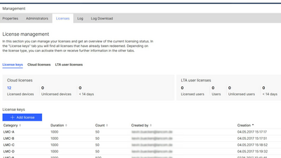Capture d'écran de la page : Gestion des licences dans la LMC
