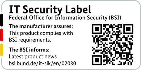 Label de sécurité informatique de la BSI avec code QR pour le LANCOM 1800VA