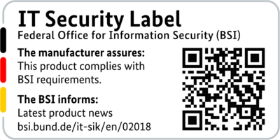 Label de sécurité informatique de la BSI avec code QR pour le LANCOM 1800EF