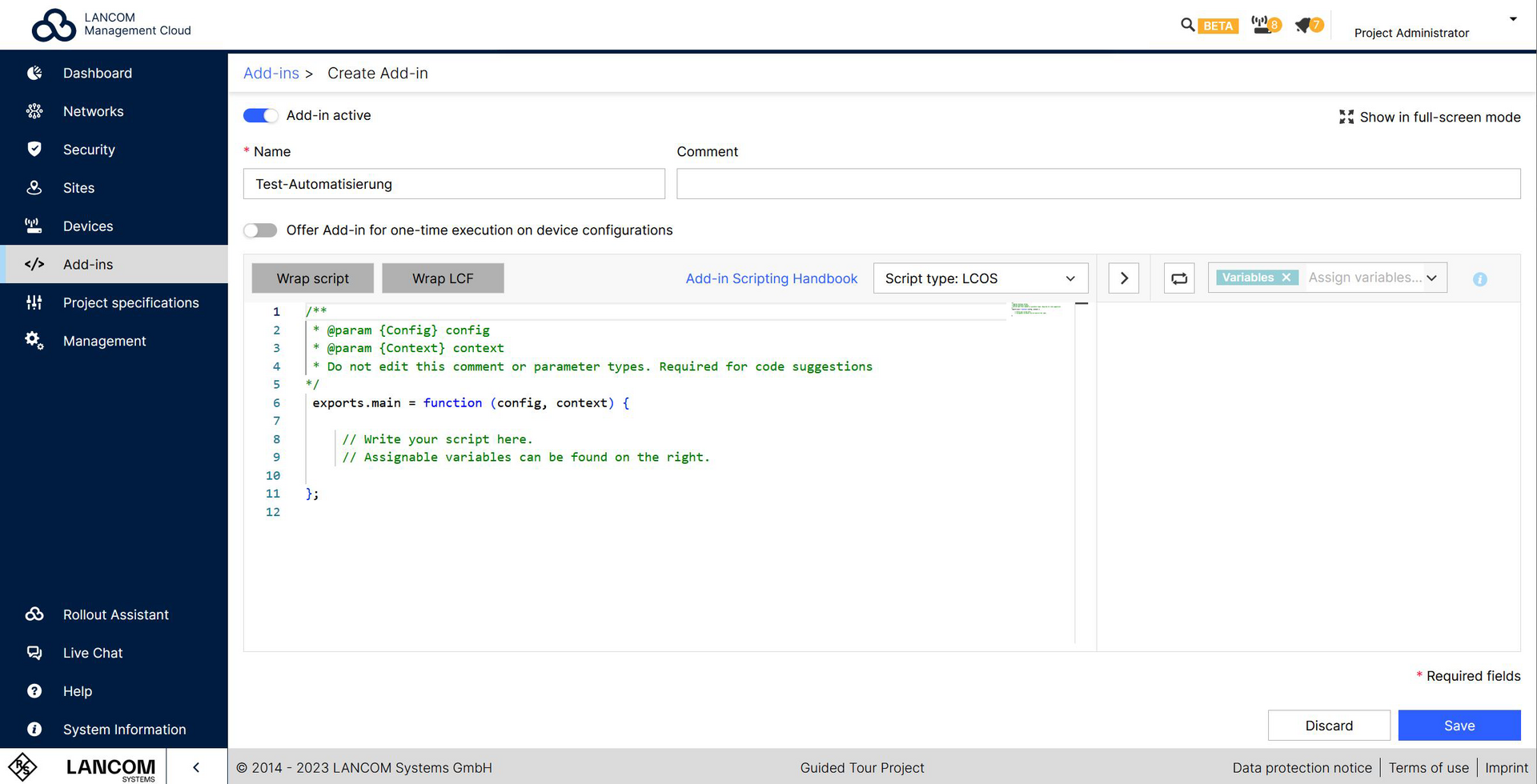 Screenshot: Add-ins in der LMC erstellen