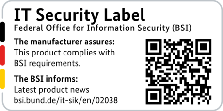 Label de sécurité informatique de la BSI avec code QR pour le LANCOM 1803VAW-5G